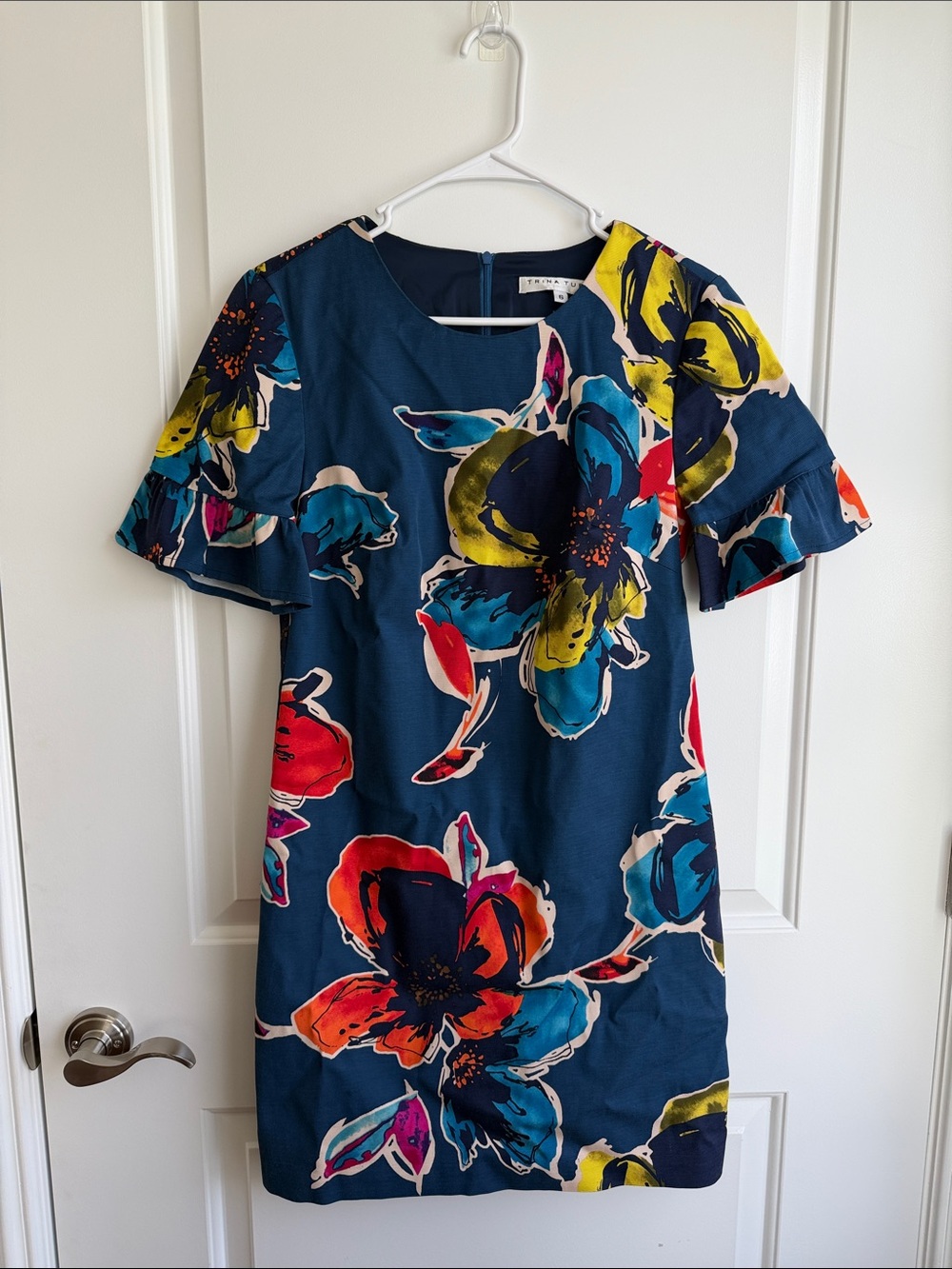 Trina Turk floral dress with ruffle sleeves